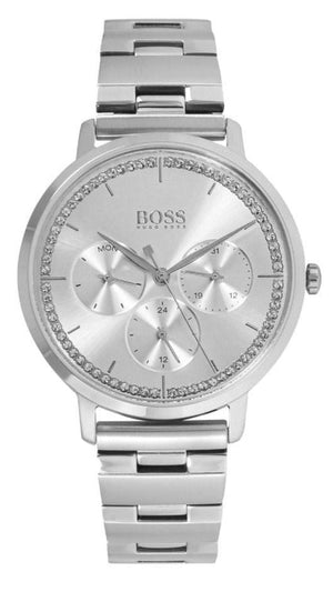Hugo Boss Prima Chronograph Silver Dial Silver Steel Strap Watch for Women - 1502570