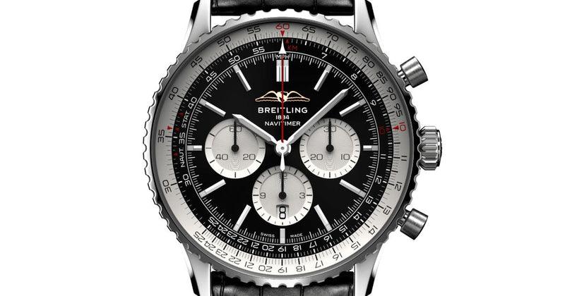 Shop Breitling Navitimer B01 Chronograph 46 Black Dial Black Leather Strap Watch for Men - AB0137211B1P1 in USA