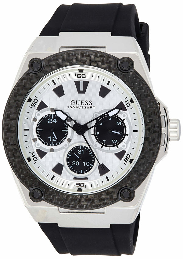 Shop Guess Legacy White Dial Black Rubber Strap Watch For Men - W1049G3 in USA