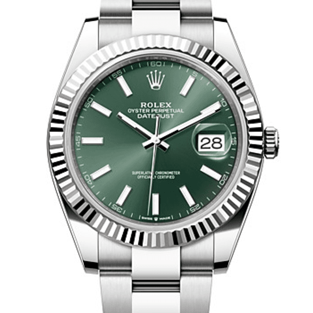 Shop Rolex Datejust 41 Oyster Green Dial Oystersteel & White Gold Strap Watch for Men - M126334-0027 in USA