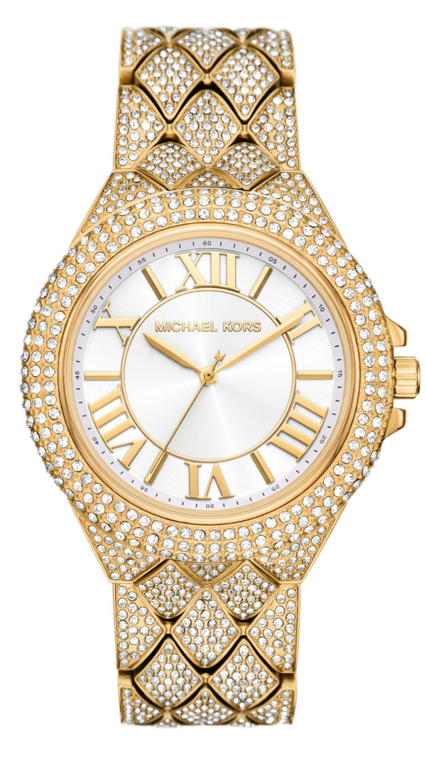 Shop Michael Kors Camille Three-Hand Crystals White Dial Gold Steel Strap Watch for Women - MK4800 in USA
