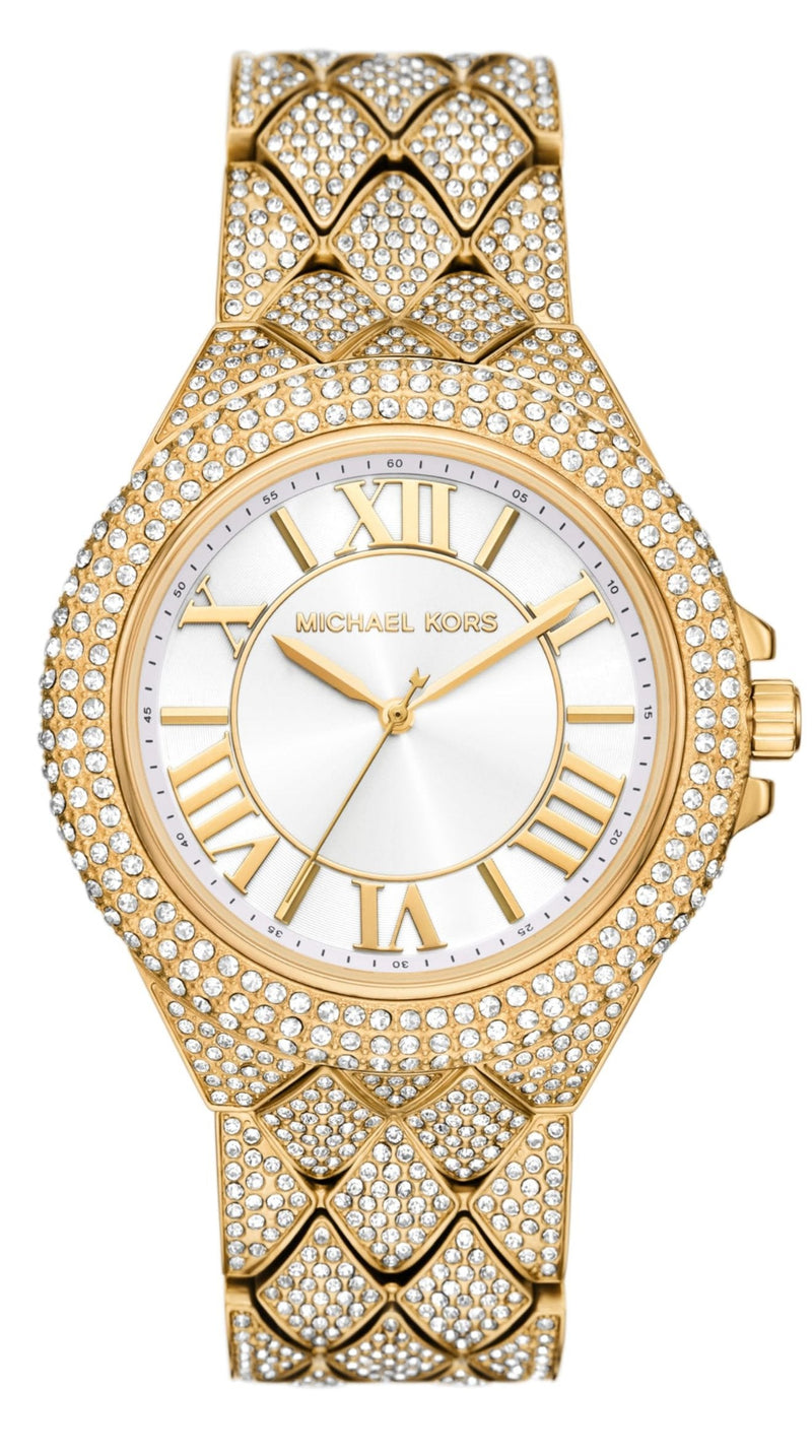 Shop Michael Kors Camille Three-Hand Crystals White Dial Gold Steel Strap Watch for Women - MK4800 in USA