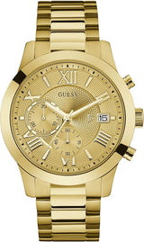 Guess Atlas Chronograph Gold Dial Gold Steel Strap Watch For Men - W0668G4 Buy Now By Guess