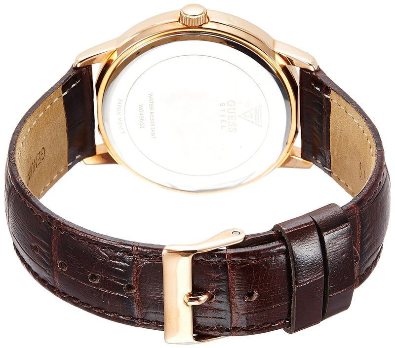 Guess Wafer Quartz Beige Dial Brown Leather Strap Watch For Men - W0496G1 Buy Now By Guess