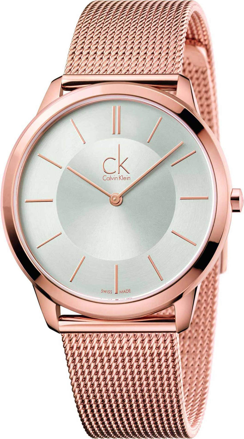 Calvin Klein Minimal White Dial Rose Gold Mesh Bracelet Watch for Men - K3M21626