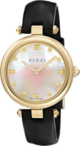 Shop Gucci Diamantissima Quartz Mother of Pearl Dial Black Leather Strap Watch for Women - YA141404 in USA