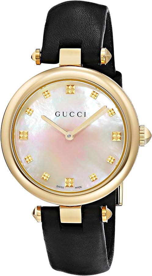 Shop Gucci Diamantissima Quartz Mother of Pearl Dial Black Leather Strap Watch for Women - YA141404 in USA