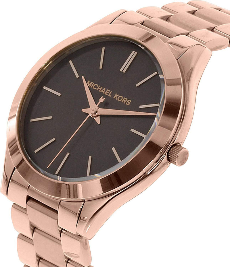 Shop Michael Kors Slim Runway Brown Dial Rose Gold Stainless Steel Strap Watch for Women - MK3181 in USA