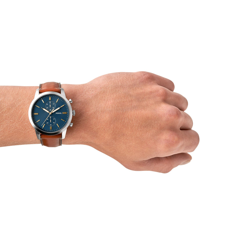 Fossil Townsman Chronograph Blue Dial Brown Leather Strap Watch for Men - FS5279 Buy Now By Fossil
