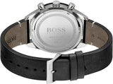 Hugo Boss Globetrotter Chronograph Black Dial Black Leather Strap Watch for Men - 1513864