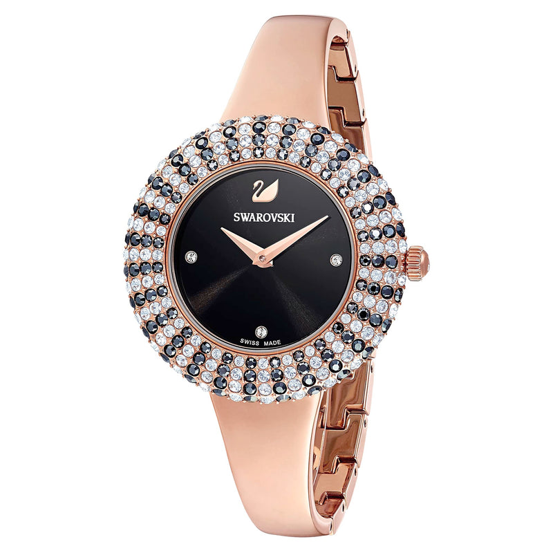 Shop Swarovski Crystal Rose Black Dial Rose Gold Steel Strap Watch for Women - 5484050 in USA
