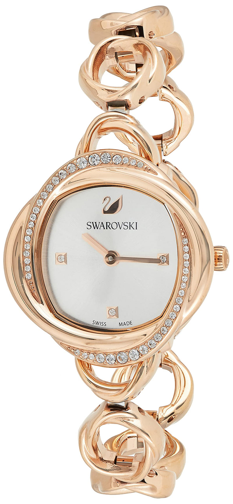 Shop Swarovski Crystal Flower Silver Dial Rose Gold Steel Strap Watch for Women - 5547626 in USA