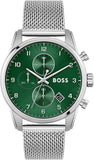 Hugo Boss Skymaster Chronograph Green Dial Silver Mesh Bracelet Watch for Men - 1513938
