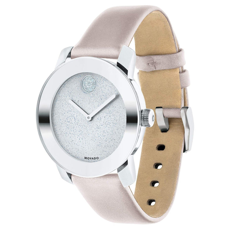 Shop Movado Bold Glitter Silver Dial Pink Leather Strap Watch For Women - 3600522 in USA