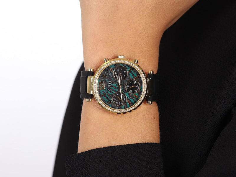 Guess Solstice Green Dial Black Rubber Strap Watch for Women - GW0113L1 Buy Now By Guess