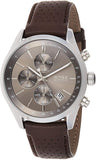 Hugo Boss Grand Prix Chronograph Grey Dial Brown Leather Strap Watch for Men - 1513476