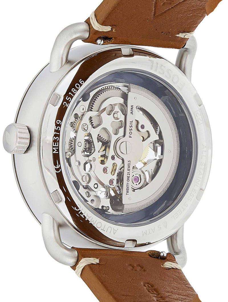Fossil Commuter Automatic Skeleton Blue Dial Brown Leather Strap Watch for Men - ME3159 Buy Now By Fossil