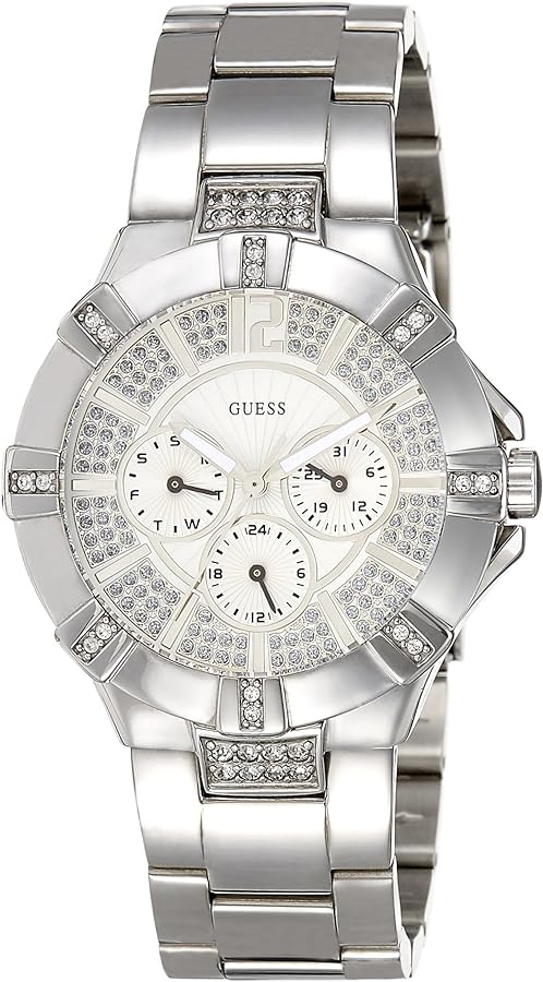 Shop Guess Vista Diamonds Silver Dial Silver Steel Strap Watch for Women - W12080L1 in USA