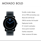 Shop Movado Bold TR90 Black Dial Black Steel Strap Watch for Men - 3600099 in USA