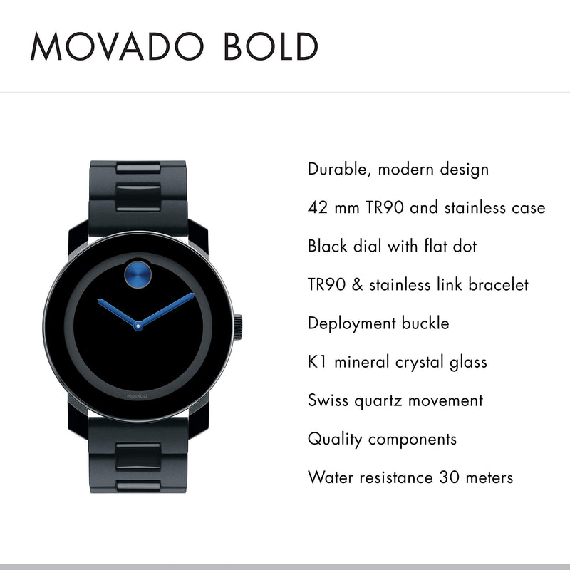 Shop Movado Bold TR90 Black Dial Black Steel Strap Watch for Men - 3600099 in USA