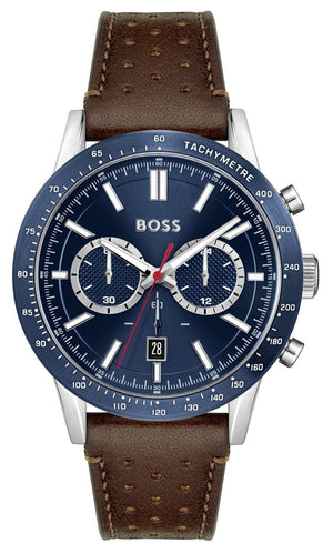 Hugo Boss Allure Chronograph Blue Dial Brown Leather Strap Watch for Men - 1513921