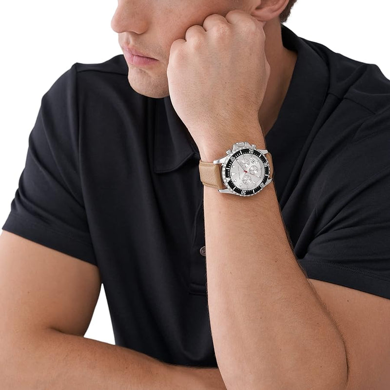 Michael Kors Everest Analog White Dial Brown Leather Strap Watch For Men - MK9092 Buy Now By Michael Kors