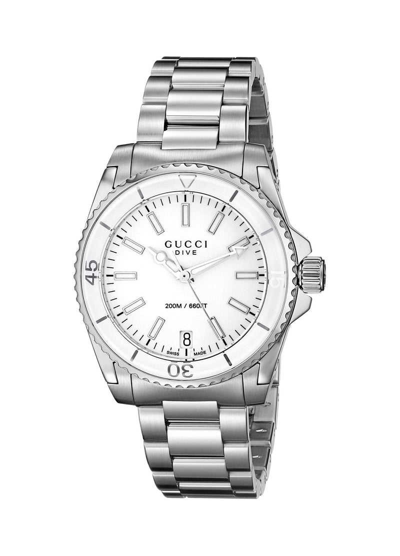 Gucci Dive Quartz White Dial Stainless Steel Unisex Watch - YA136402 Buy Now By Gucci