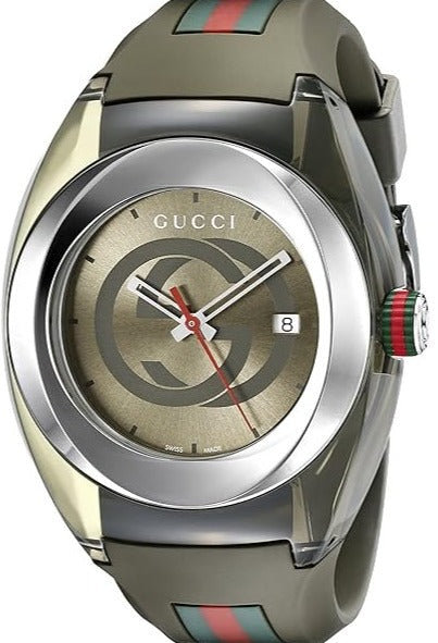 Shop Gucci Sync XXL Quartz Brown Dial Brown Leather Strap Watch For Men - YA137106 in USA