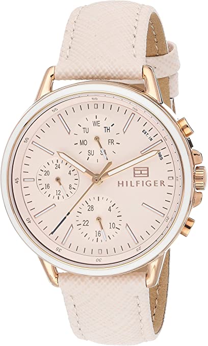 Shop Tommy Hilfiger Carly Cream Dial Cream Leather Strap Watch for Women -1781789 in USA
