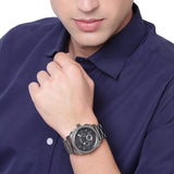 Fossil Machine Chronograph Black Dial Grey Steel Strap Watch for Men - FS4662