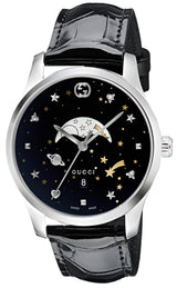 Shop Gucci G-Timeless Moonphase Black Dial Black Leather Strap Watch For Men - YA126327 in USA