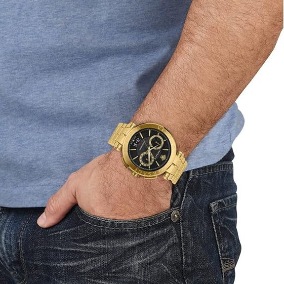 Versace Aion Chronograph Black Dial Gold Steel Strap Watch For Men - VE1D01721 Buy Now By Versace
