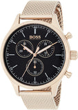 Hugo Boss Companion Chronograph Black Dial Rose Gold Mesh Strap Watch For Men - 1513548