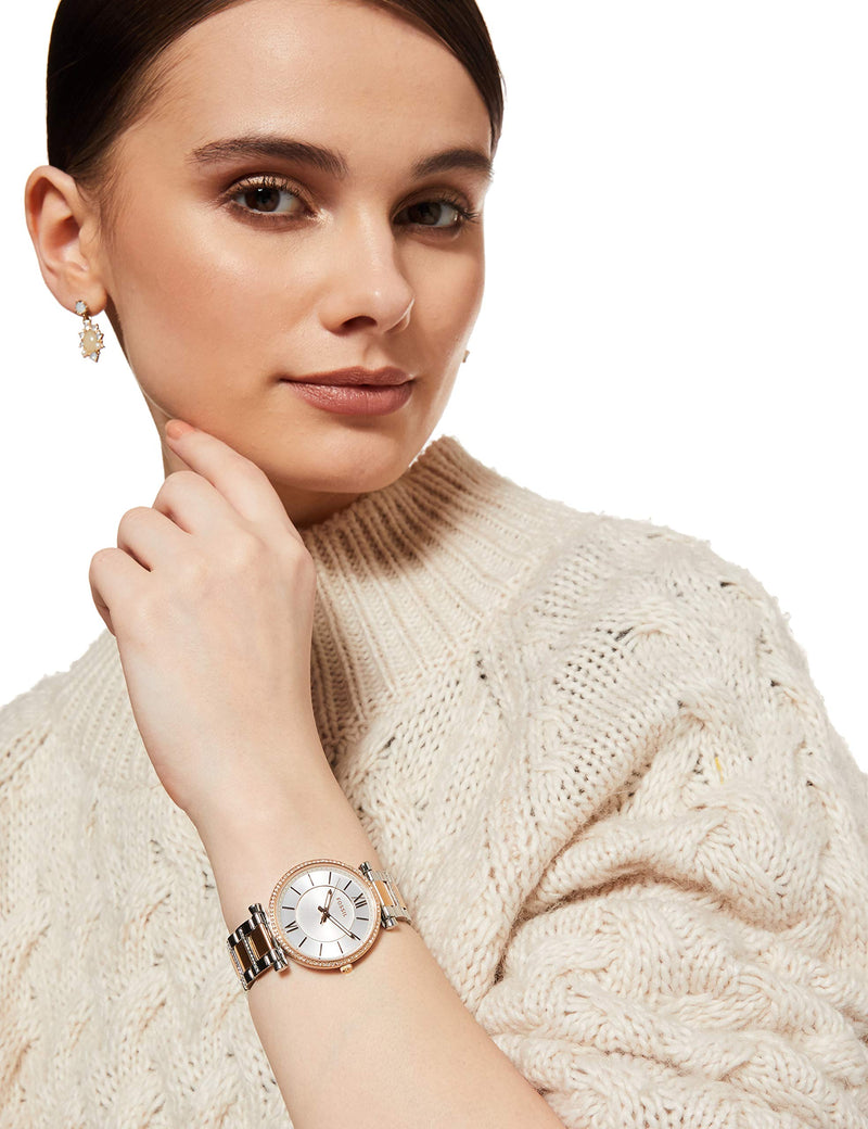 Fossil Carlie Silver Dial Two Tone Steel Strap Watch for Women - ES4342 Buy Now By Fossil