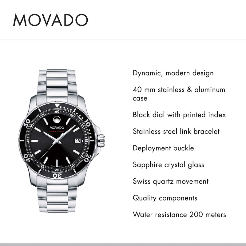 Shop Movado Series 800 Black Dial Silver Steel Strap Watch For Men - 2600135 in USA