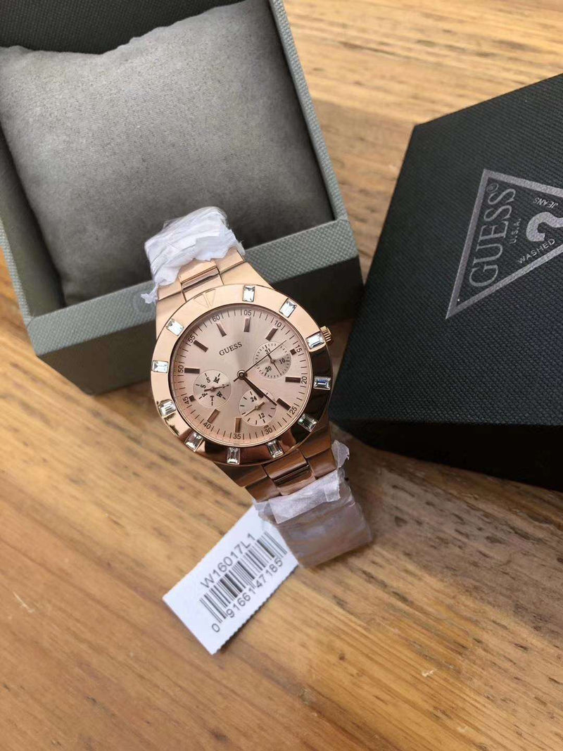 Guess Glisten Multifunction Quartz Rose Gold Dial Rose Gold Steel Strap Watch For Women - W16017L1 Buy Now By Guess