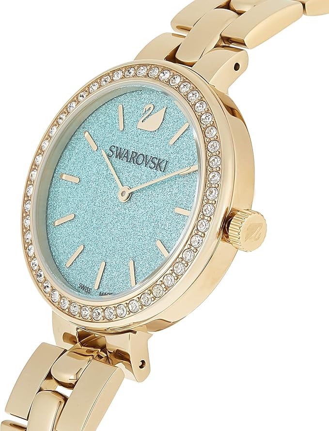 Shop Swarovski Daytime Crystals Turquoise Dial Gold Steel Strap Watch for Women - 5182212 in USA