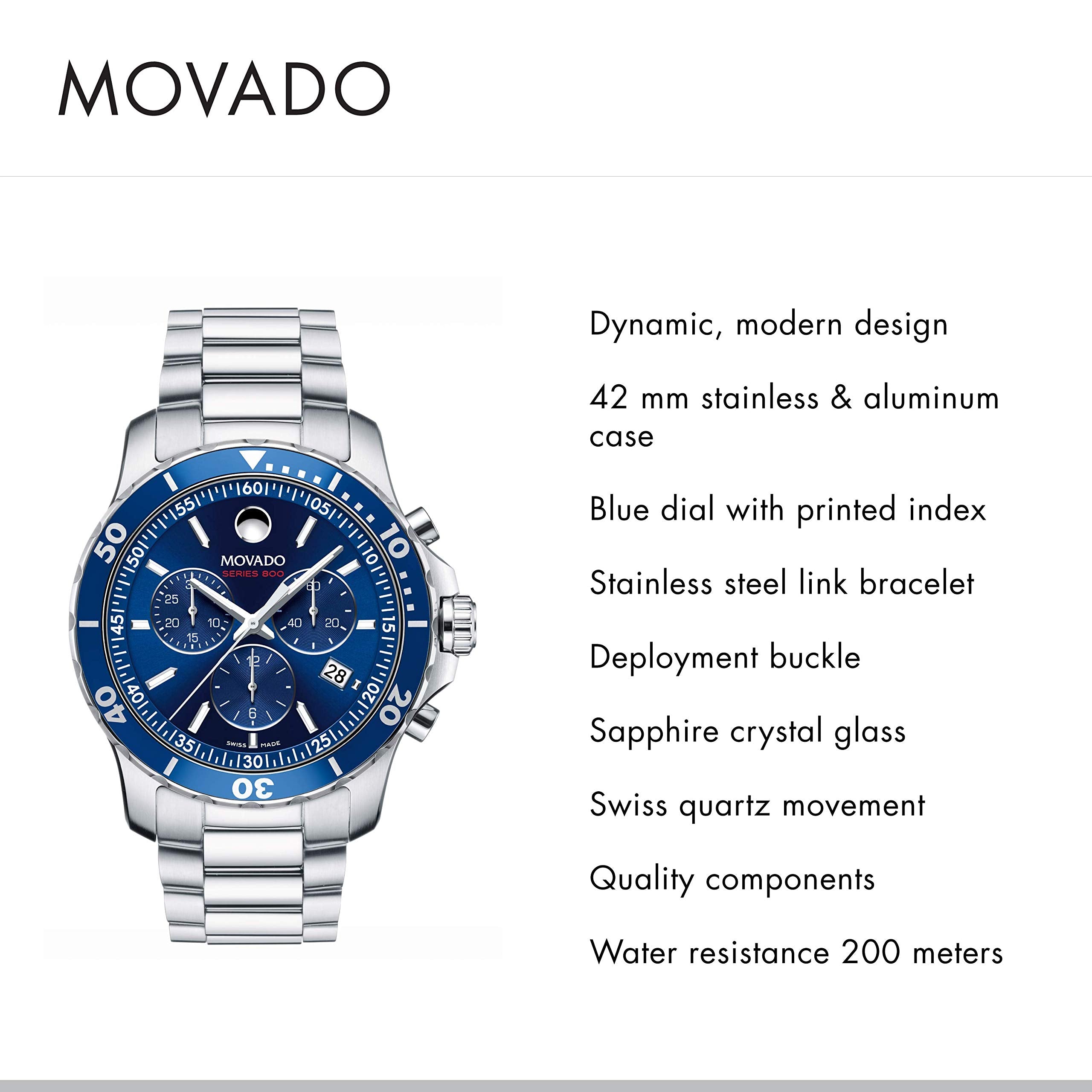 Movado Series 800 Blue Dial Silver Steel Strap Watch for Men - 2600151