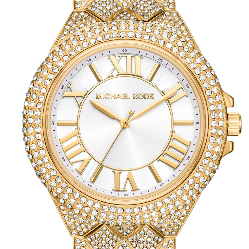 Shop Michael Kors Camille Three-Hand Crystals White Dial Gold Steel Strap Watch for Women - MK4800 in USA