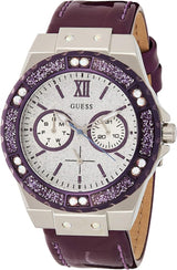 Shop Guess Limelight Quartz Silver Dial Purple Leather Strap Watch For Women - W0775L6 in USA