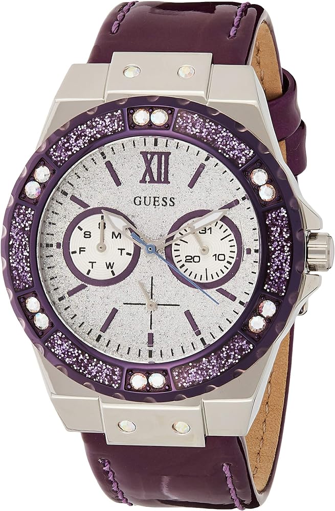 Shop Guess Limelight Quartz Silver Dial Purple Leather Strap Watch For Women - W0775L6 in USA