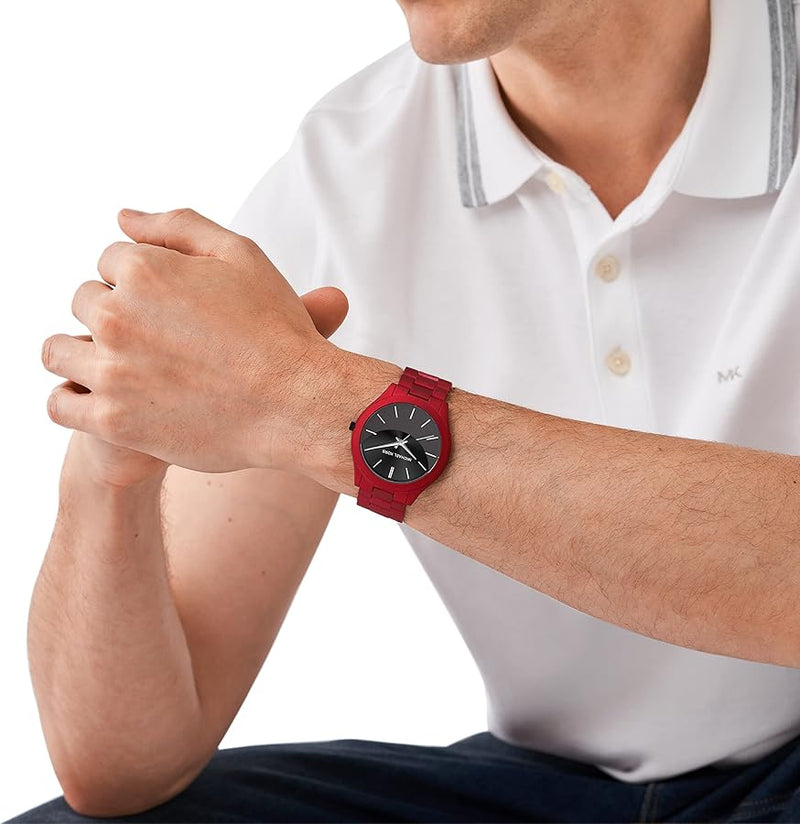 Michael Kors Slim Runway Quartz Black Dial Red Steel Strap Watch for Men - MK8712 Buy Now By Michael Kors