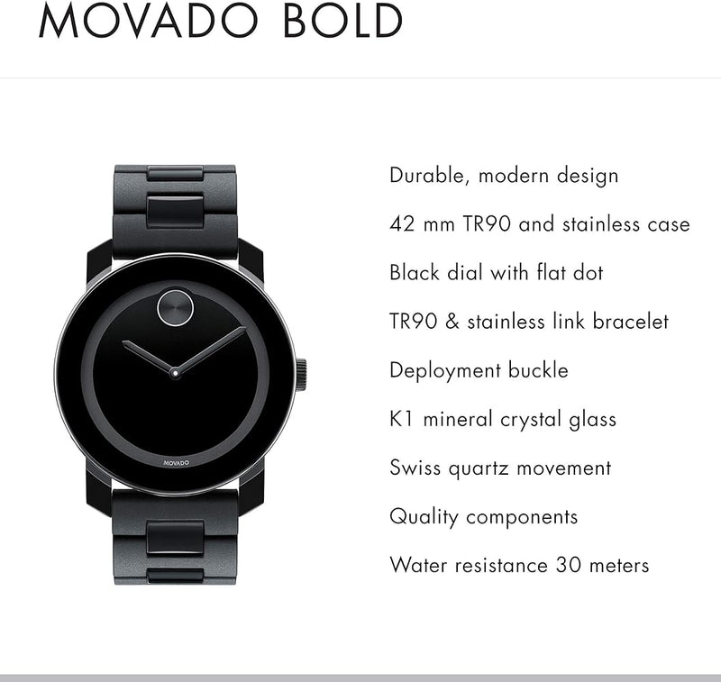 Movado Bold Black Dial Black Steel Strap Watch For Men - 3600047 Buy Now By Movado