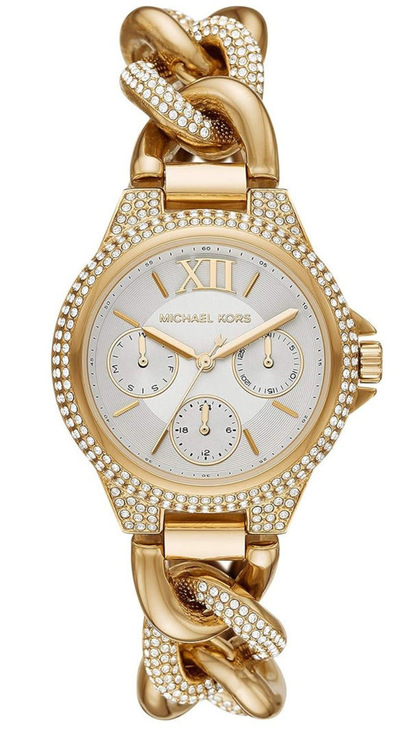 Shop Michael Kors Camille Chronograph Silver Dial Gold Steel Strap Watch for Women - MK6842 in USA