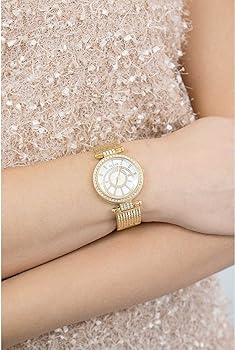 Guess Muse Crystals White Dial Rose Gold Steel Strap Watch For Women - W1008L2