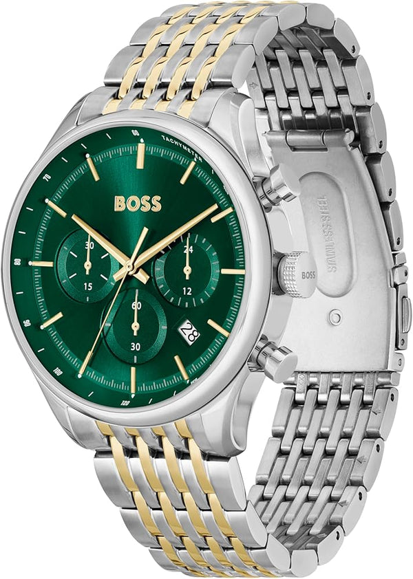 Shop Hugo Boss Gregor Chronograph Green Dial Two Tone Steel Strap Watch For Men - 1514081 in USA
