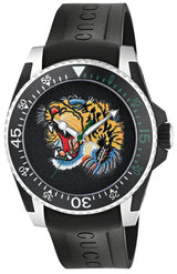 Shop Gucci Dive Tiger Black Dial Black Rubber Strap Watch For Men - YA136318 in USA