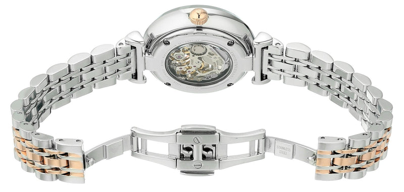 Emporio Armani Gianni T Bar Silver Skeleton Dial Two Tone Strap Watch For Women - AR1992 Buy Now By Emporio Armani
