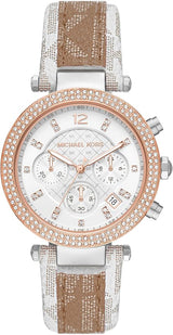 Michael Kors Parker Chronograph White Dial Two Tone Leather Strap Watch For Women - MK6950 Buy Now By Michael Kors