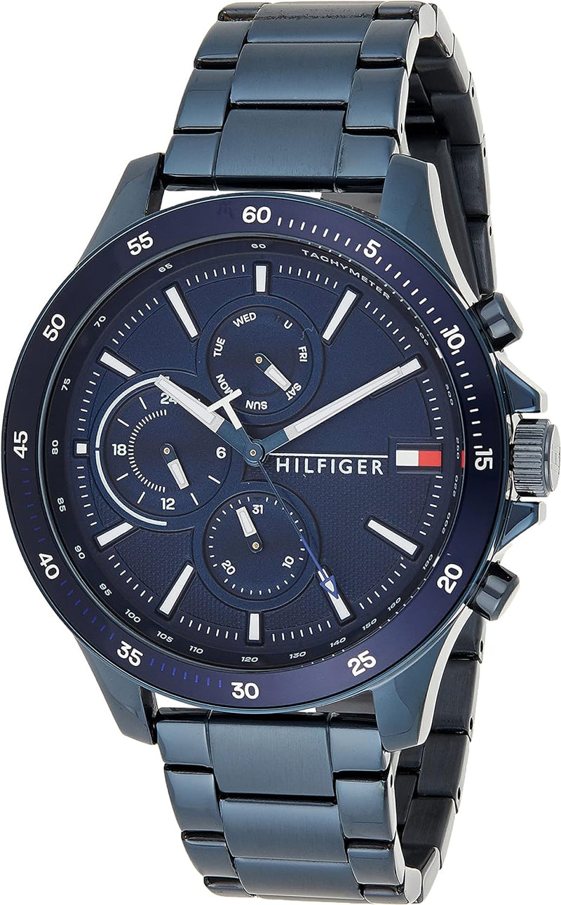 Shop Tommy Hilfiger Bank Quartz Blue Dial Blue Steel Strap Watch for Men - 1791720 in USA